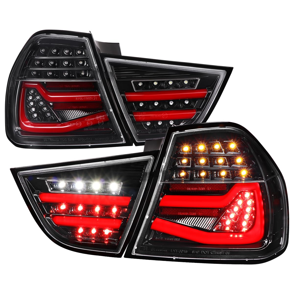Full LED Jet Black Tail Lights SPEC-D TUNING w/Fiber Optic Parking Light S and trip and Sequential Turn Signals Compatible with 2009-2011 BMW E90 3-Series