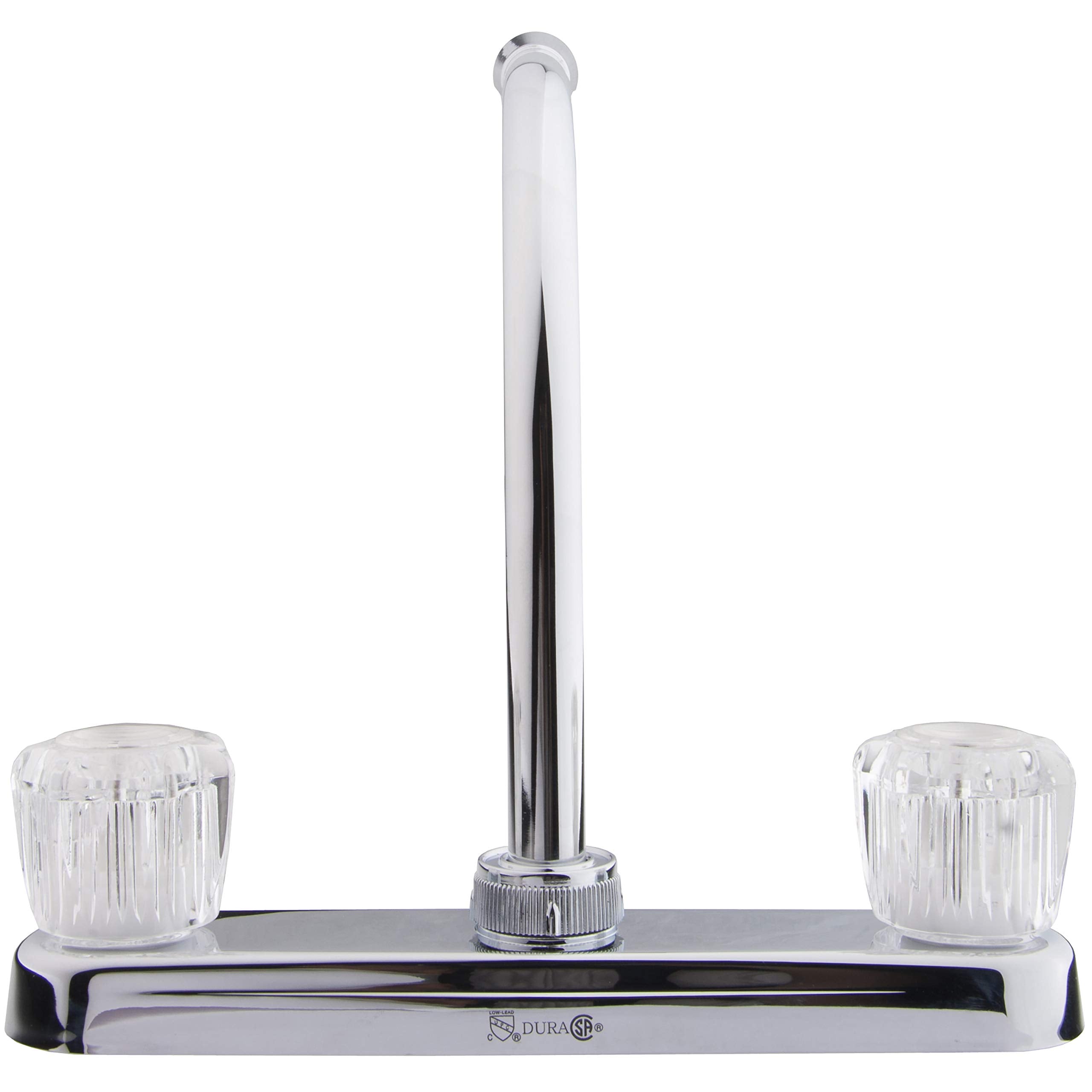 High Rise Dura Faucet DF-PK210A-CP Kitchen Sink Faucet with Crystal Acrylic Knobs (Chrome)