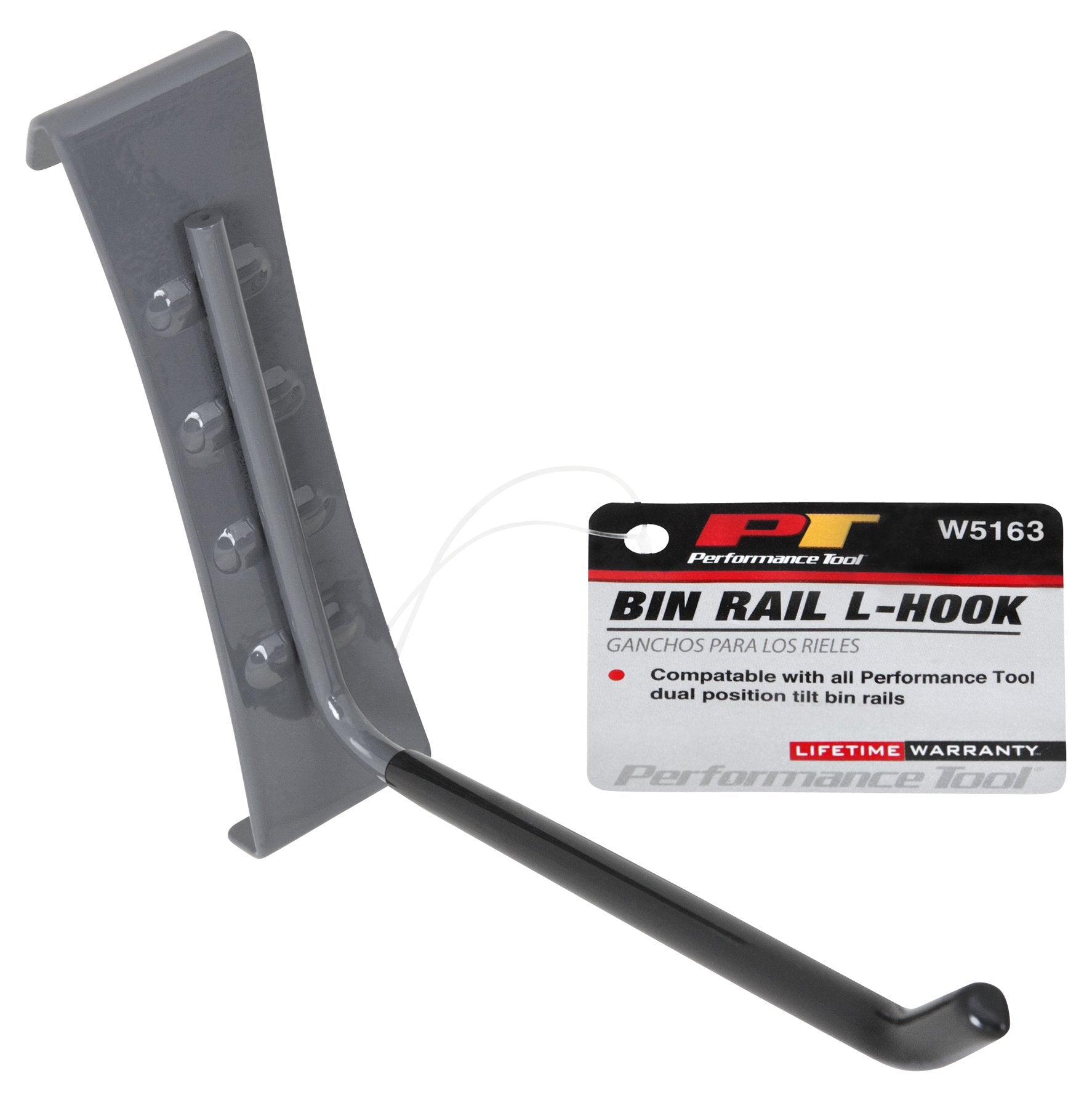 W5163 Performance Tool J-Shaped Hook for Flexible Storage Solutions, Easily Mounts onto Bin Rails for Organizing Coats, Bags, and Tools