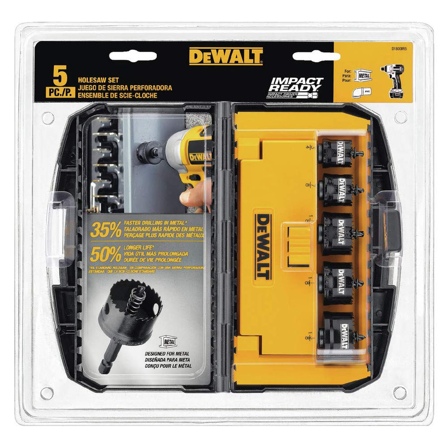Hole Saw Kit DEWALT, Impact Ready, 5-Piece (D1800IR5)