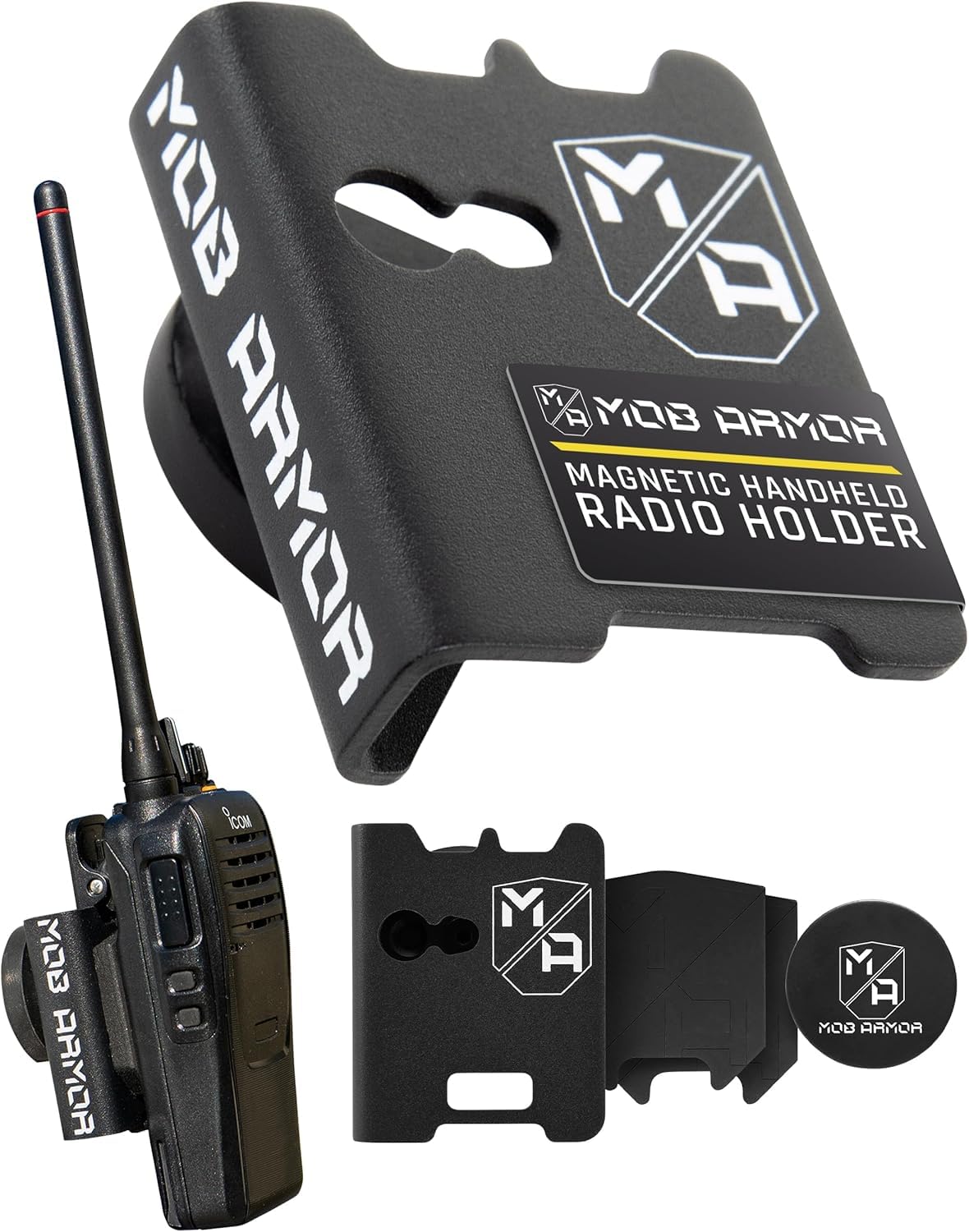 Rad Mount Mob Armor - Magnetic Car Mount Kit for CB, VHF, GMRS & Other Handheld Radios with Hand Mic Holder & Base, Walkie Talkie Holder, Mounting Solutions for Truck, Military & Off Road Accessories