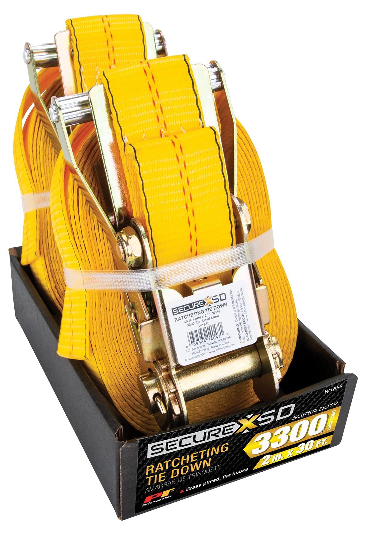 Heavy Duty Performance Tool W1855 2-Inch X 30' Tie Down Strap with J-Hooks - 10,000 lbs Breaking Strength for Hauling, Towing, and Cargo Control