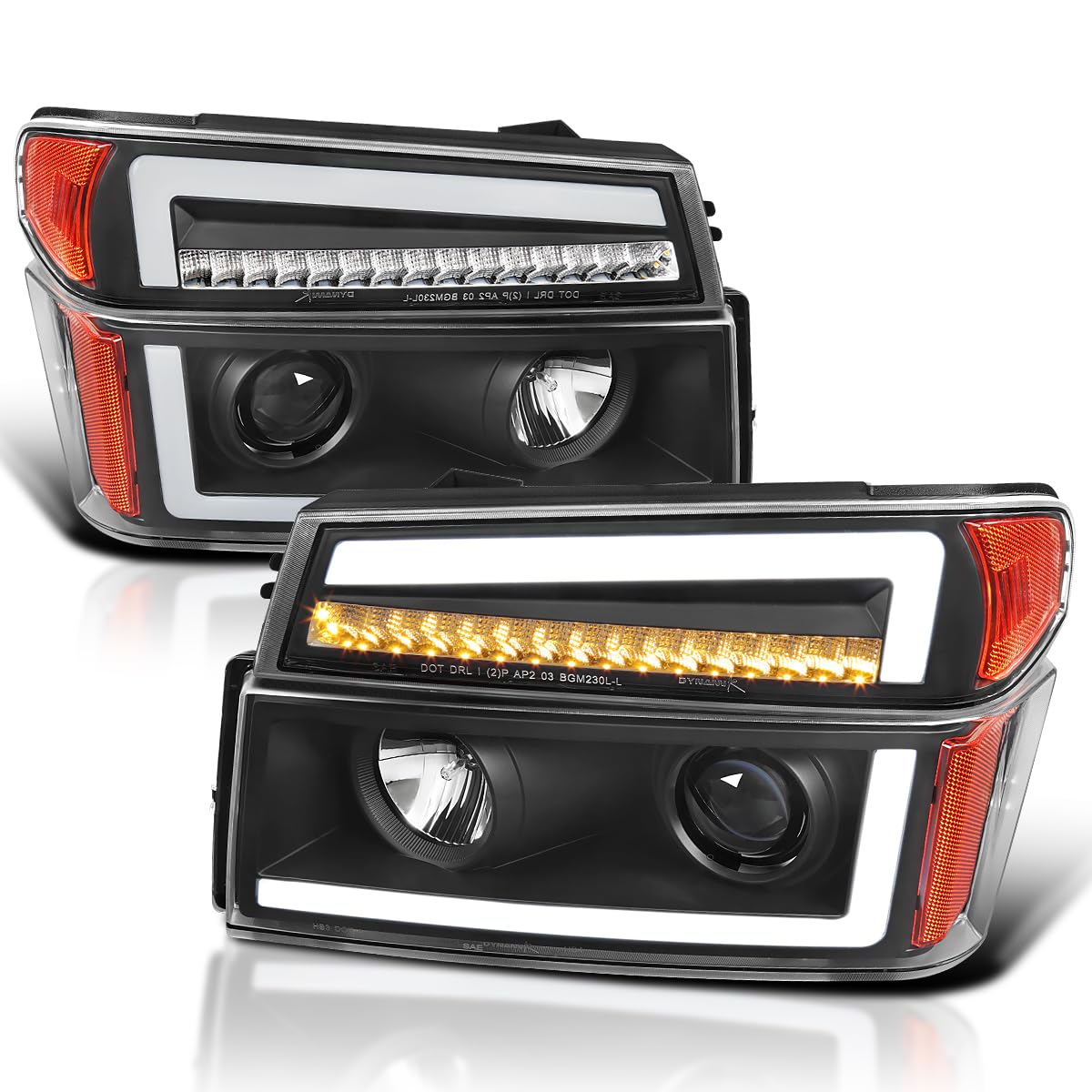Black SPEC-D TUNING Projector Headlights with Sequential LED Turn Signal Light Compatible with 2004-2012 Chevy Colorado, Left + Right Pair Headlamps Assembly