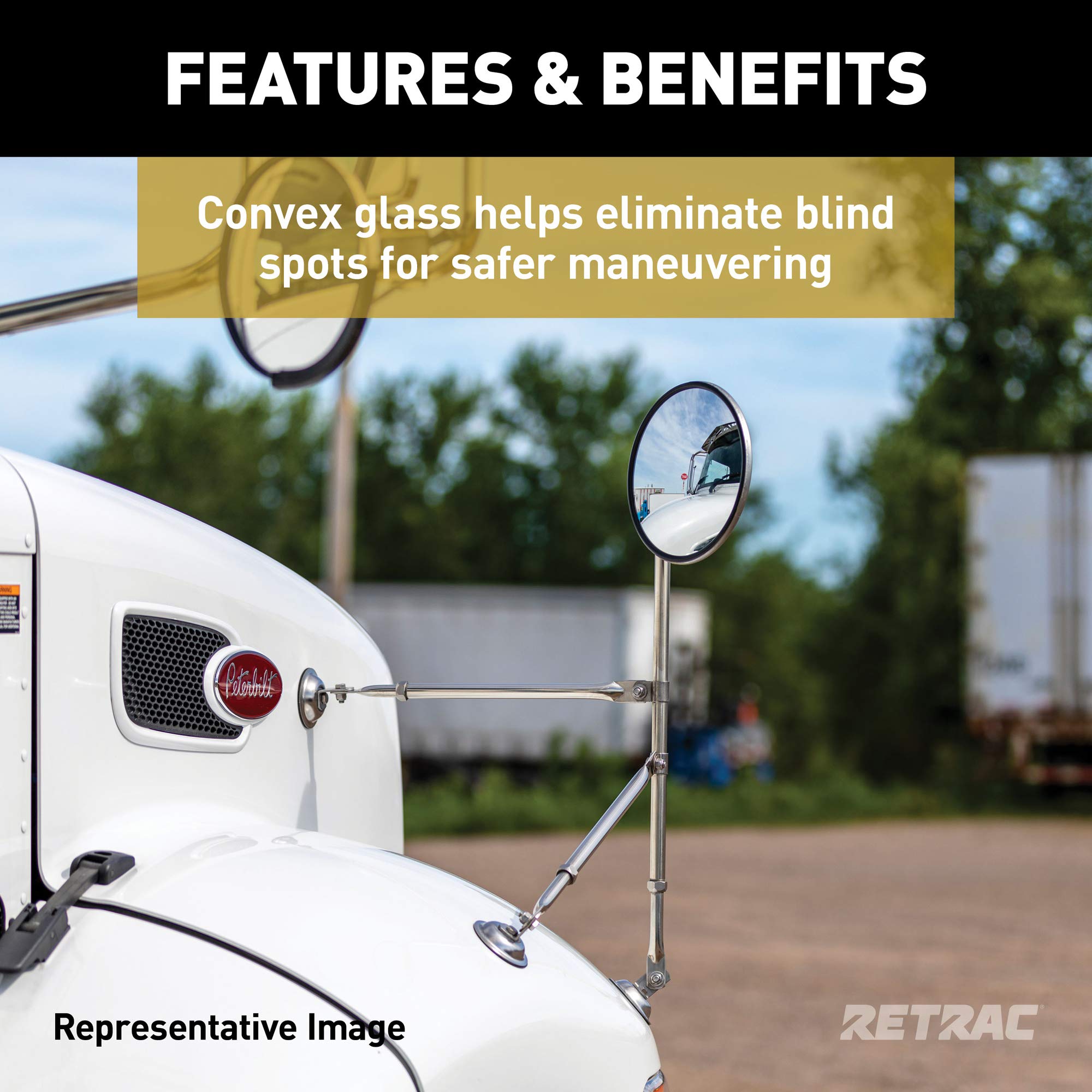 5-Inch Stainless Steel Center-Mount RETRAC Convex Mirror Head with J-Bracket, Universal Driver or Passenger Side