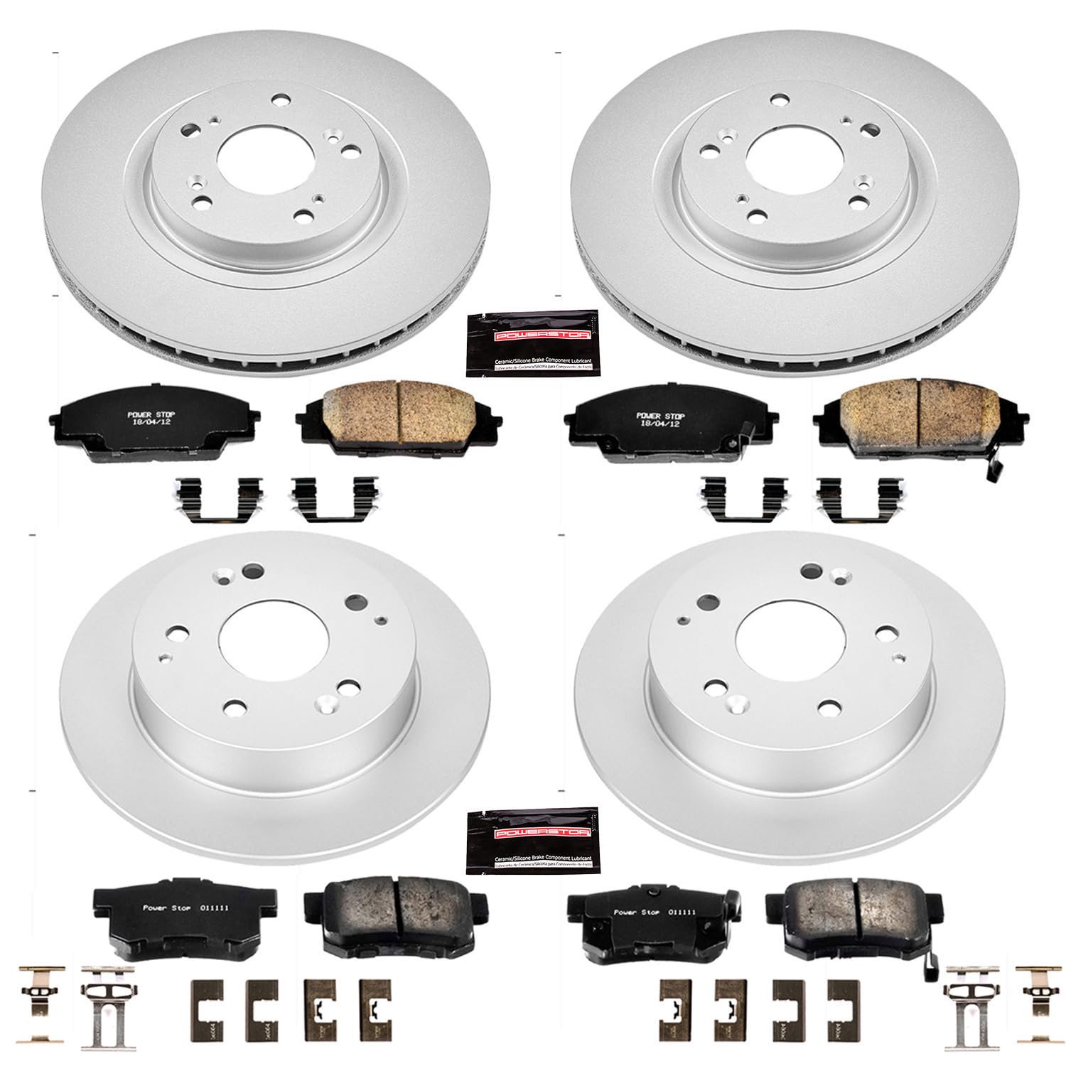 Power Stop CRK2441 Brake Rotor & Coated Ceramic Brake Pads- front & rear For Acura RSX 2002-2006 [Model Specific]