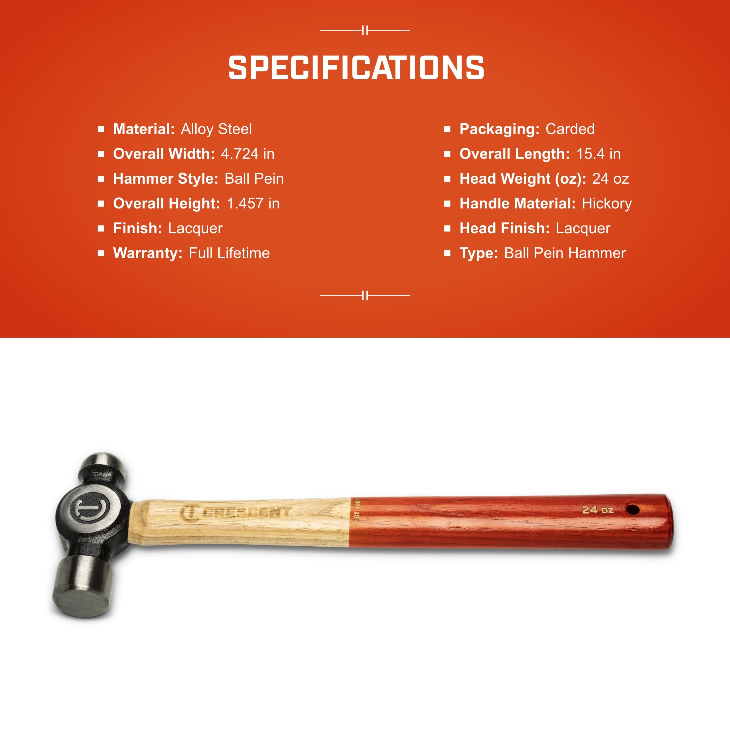 Crescent Tools - Crescent 24 Oz. Wood Ball Peen Hammer (CHWBP24)