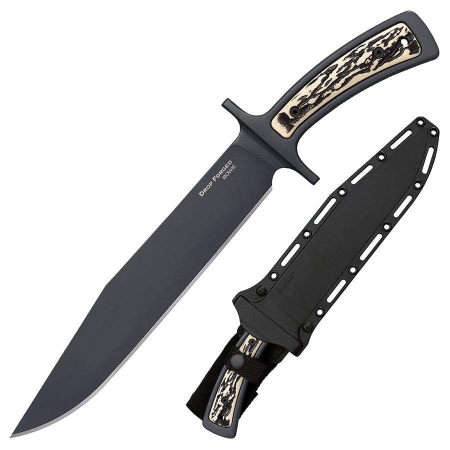 Cold Steel Bowie Drop Forged 52100 Steel Single-Piece 9.5" Clip Point Blade 4.625" Handle Fixed Blade Knife w/Secure-Ex Sheath