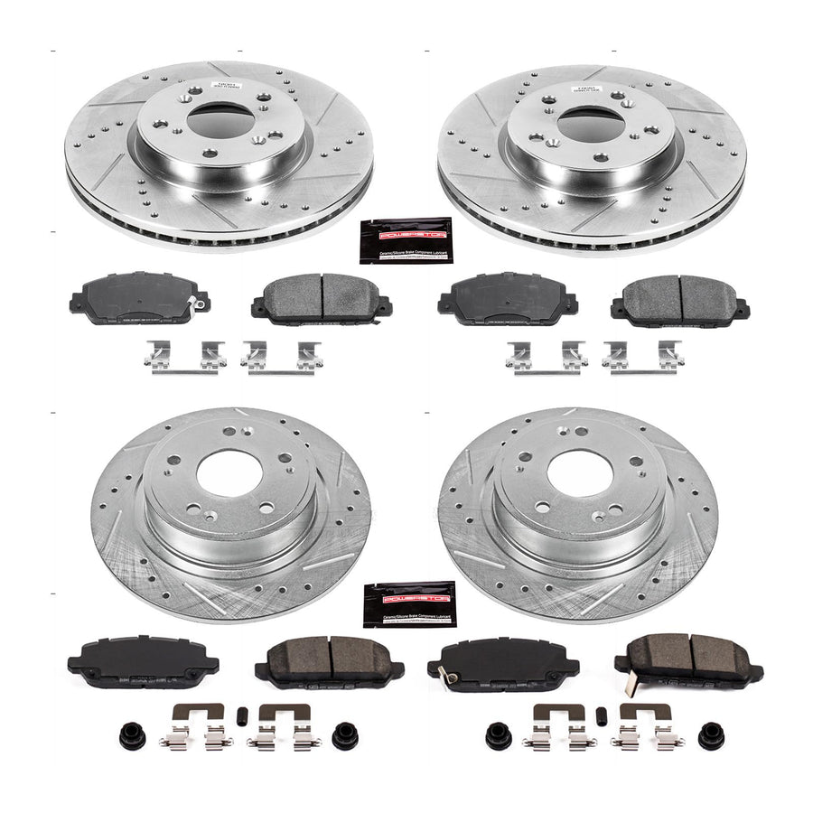 Power Stop K7349 Z23 Carbon Fiber Brake Pads Front and Rear with Drilled & Slotted Brake Rotors Kit For Honda HR-V 2016-2022 [Model Specific]