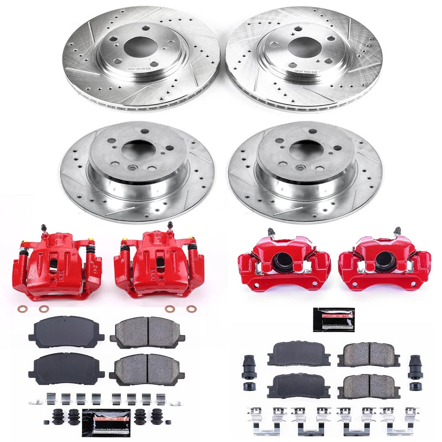 Power Stop Z23 KC1139 Evolution Sport Front and Rear Caliper Brake Kit-Drilled/Slotted Rotors, Carbon Ceramic Brake Pads, Calipers For Toyota Highlander 2001-2003 [Model Specific]