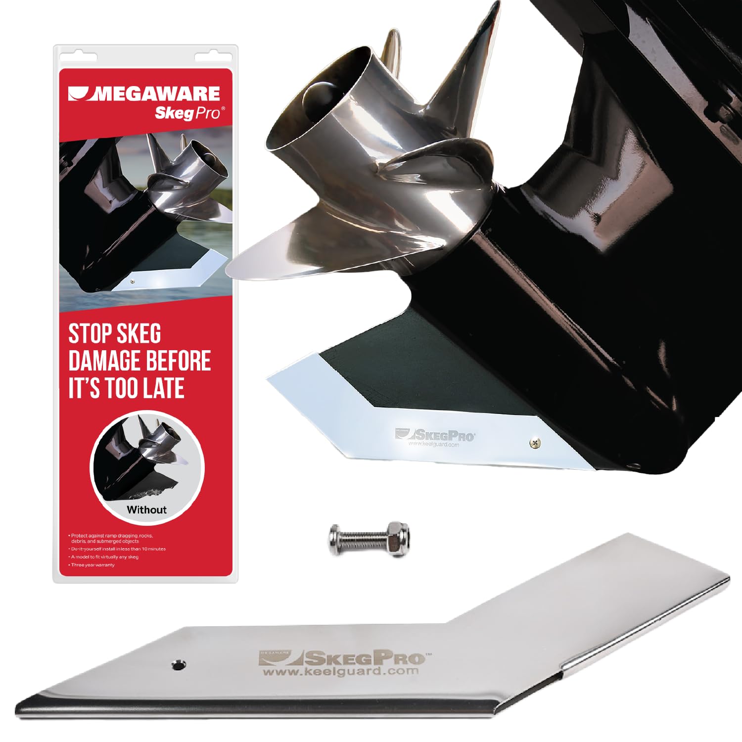 KEELGUARD MEGAWARE 663 SKEGPRO - Fits Yamaha 150-175hp 2 & 4 Str 1984-Present, 200hp 2.8L Inline-4 2012-Pres, 350 5.3L V8 2007-2019 Stainless Steel Skeg Protector Guard Against Damage