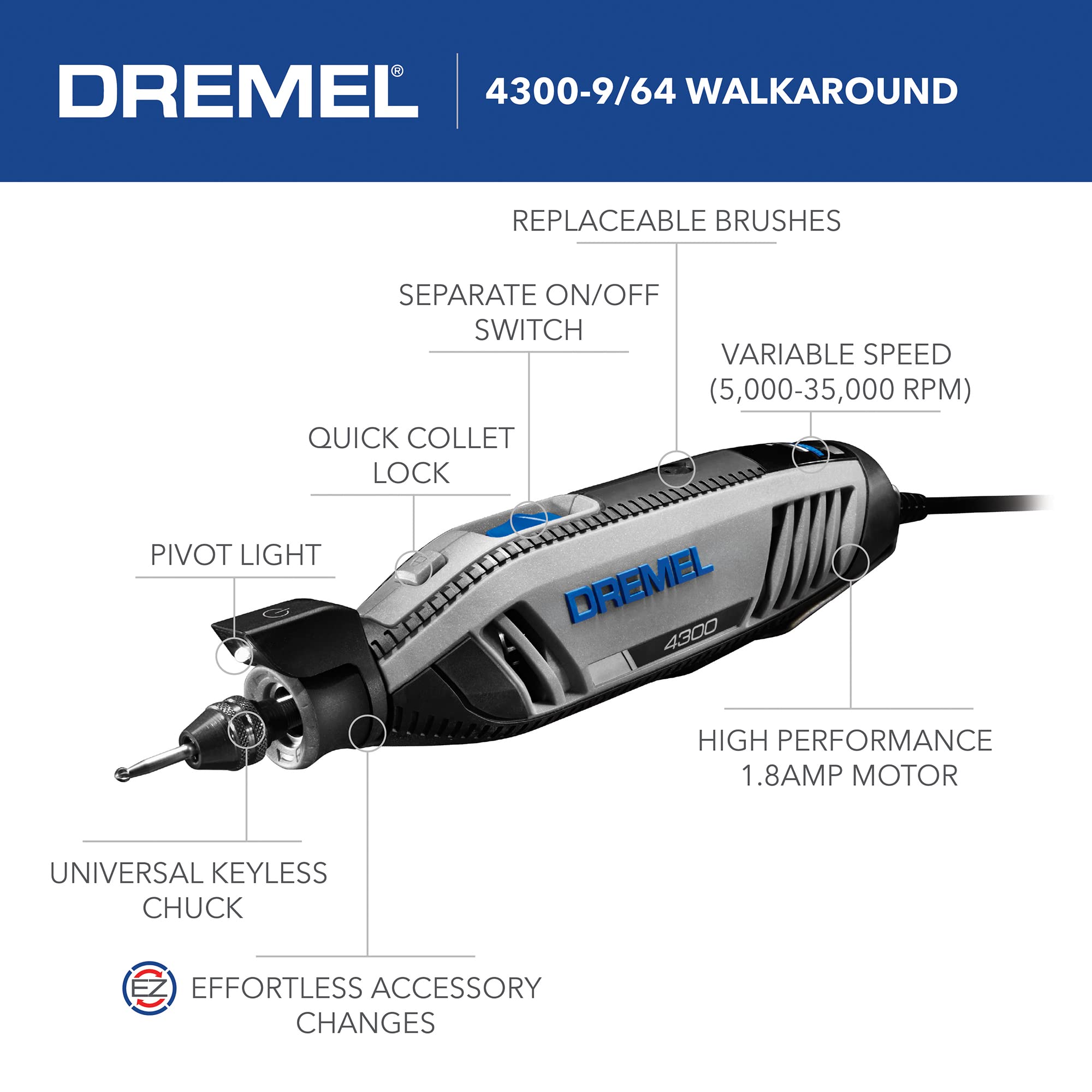 Dremel Rotary Tool Kit 4300-9/64 with Flex Shaft - 9 Attachments & 64 Accessories - Ideal for Engraving, Etching, Sanding, and Polishing