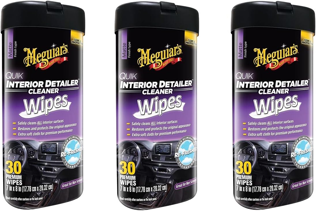 Meguiar's Quik Wipes Interior Detailer, Cleans, Protects & Refreshes All Car Surfaces, 30 Ct, 3 Pack