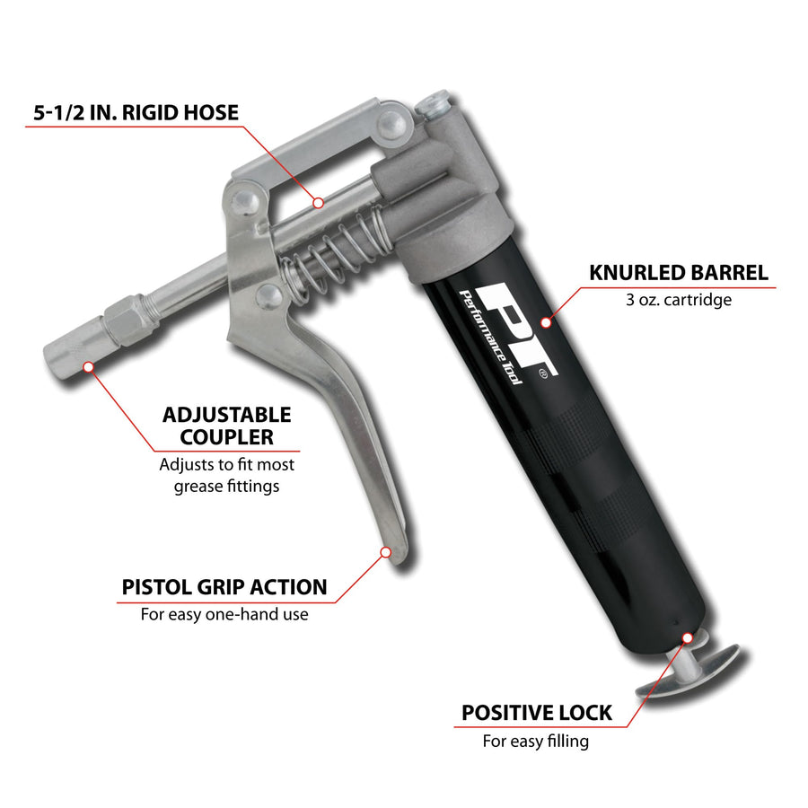 Heavy Duty Performance Tool W54200 Mini Grease Gun With Grease Gun Coupler and Extension Rigid Pipe