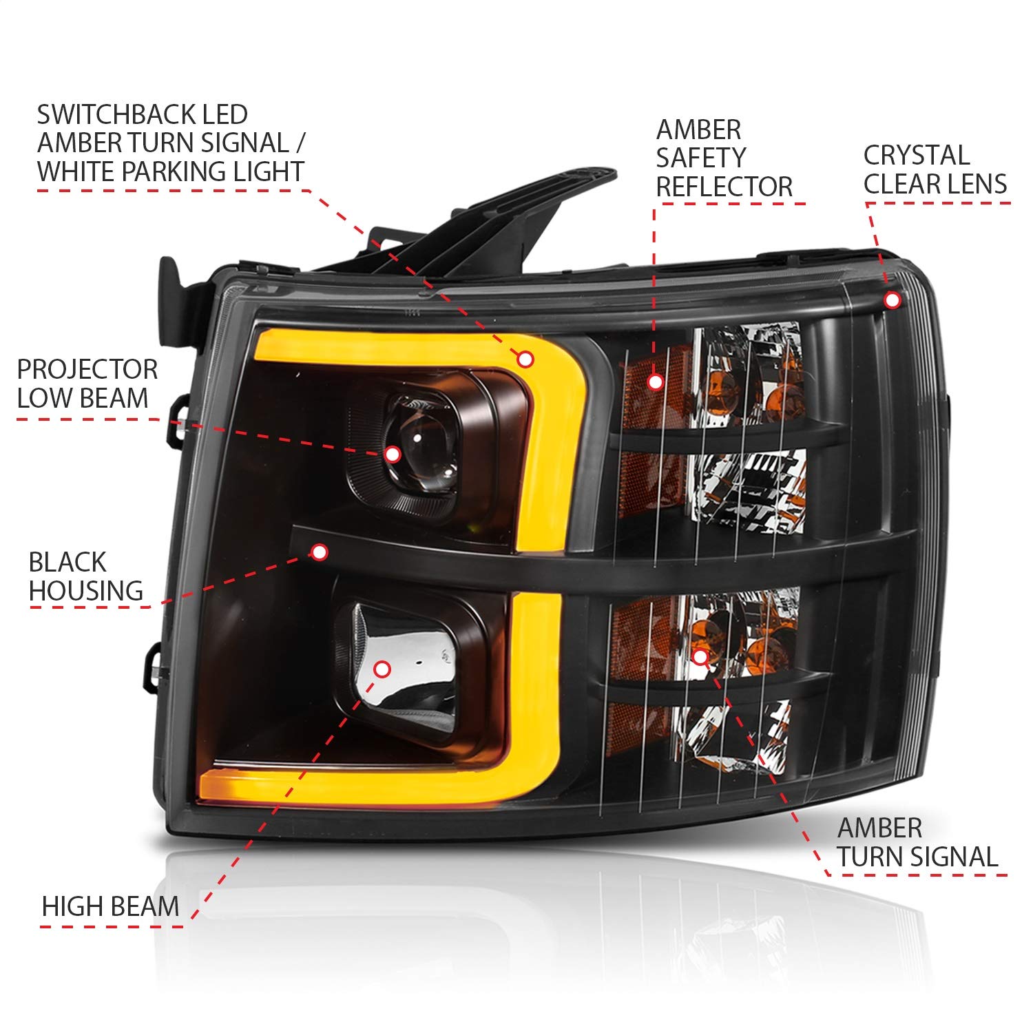 CHEVY SILVERADO 1500 ANZO USA 07-13 / 2500HD/3500HD 07-14 PROJECTOR PLANK SWITCHBACK HEADLIGHTS BLACK