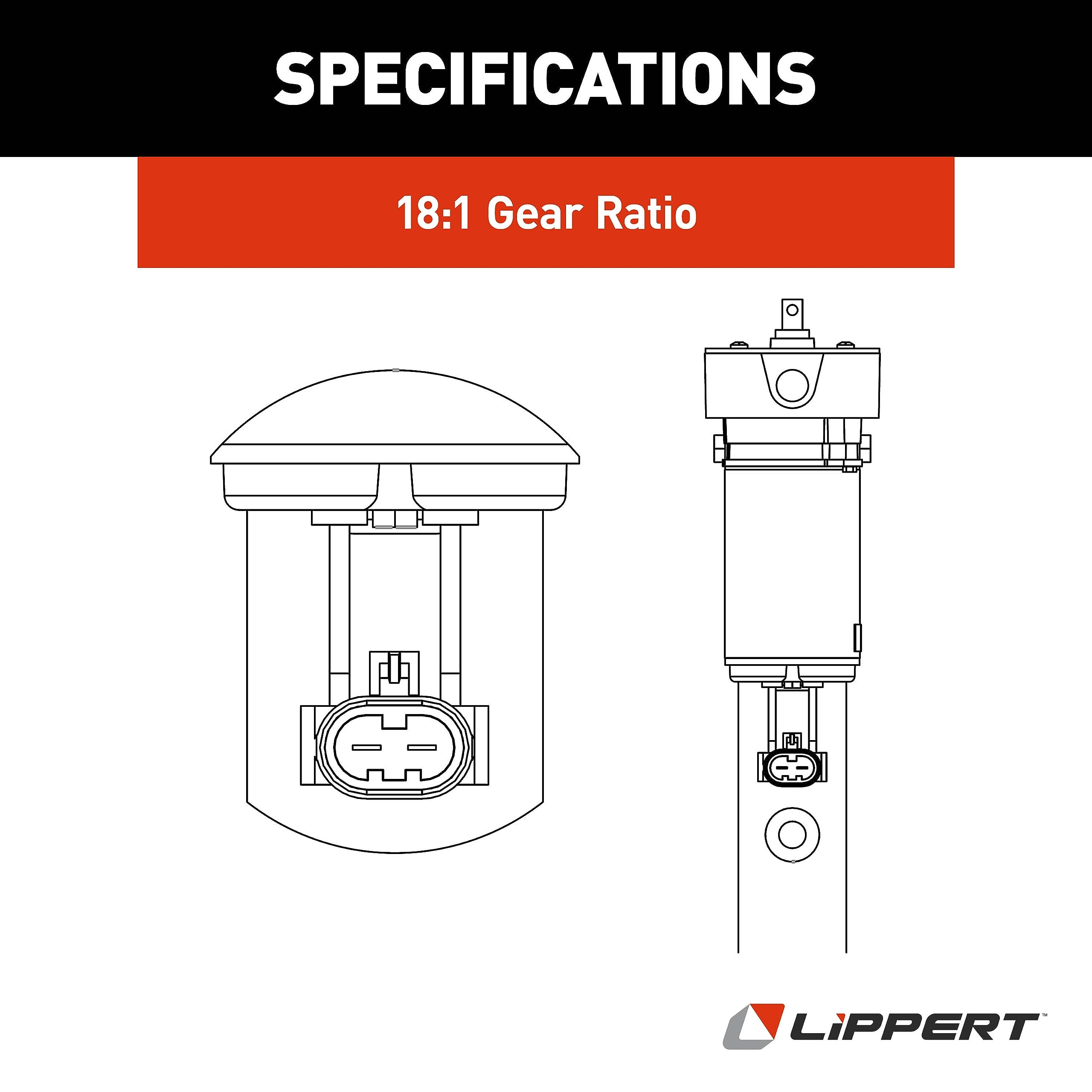 Lippert 18:1 DC Replacement 12-Volt Venture Through-Frame Slide-Out Motor Assembly with High-Speed Actuator, 30 Amps, 9,500 RPM - 168956