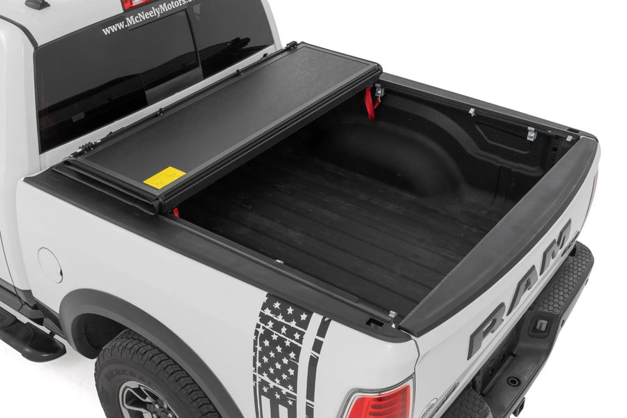 Rough Country Tonneau Cover Hard Tri-Fold for RAM 1500 (2010-2018)/2500 (2010-2025) - Low-Profile Aluminum Truck Bed Cover, Fits 5'7 Bed (67.4")