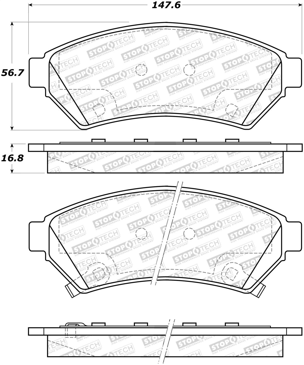 Front StopTech 308.10750 Brake Pads with Shims and Hardware