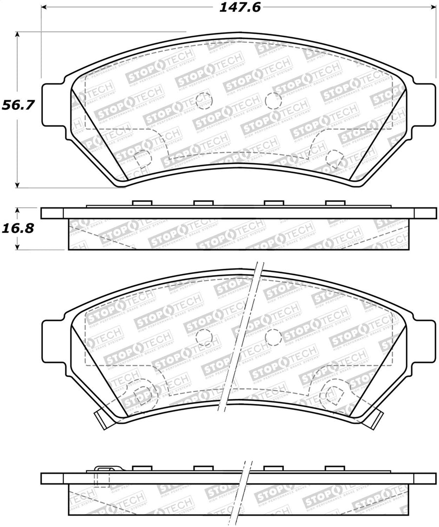 Front StopTech 308.10750 Brake Pads with Shims and Hardware