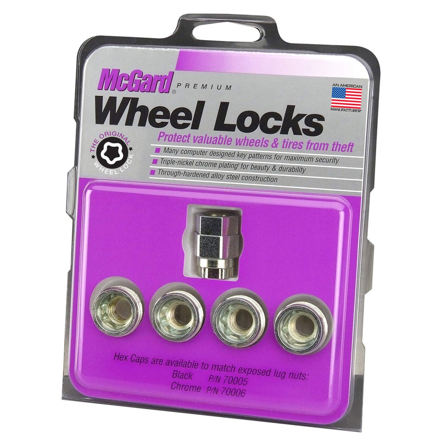 Wheel Lock Set McGard 24011, Cone Style Seat, 7/16-20 Thread, Open Style Fits Under Hub Caps and Center Caps