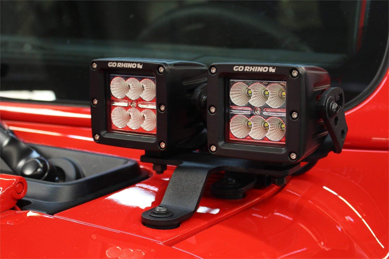 Go Rhino Windshield Cowl XE LED Light Mounts for Dual 3x3 LED Cubes | Mild Steel, Textured Black | 730230T | Fits 2018-2024 Jeep Wrangler JL/JLU; 20-24 Jeep Gladiator JT Excludes Mojave