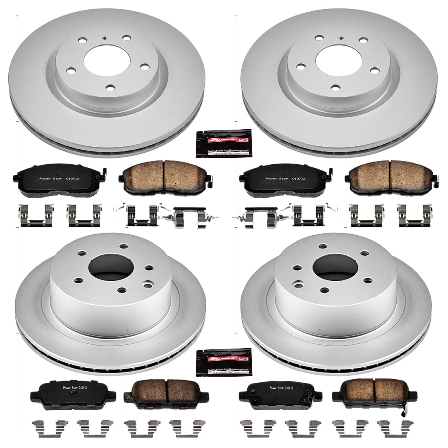 Power Stop CRK2710 Brake Rotor & Coated Ceramic Brake Pads- front & rear For INFINITI G35 2003-2005, Nissan 350Z 2003-2005 [Model Specific]