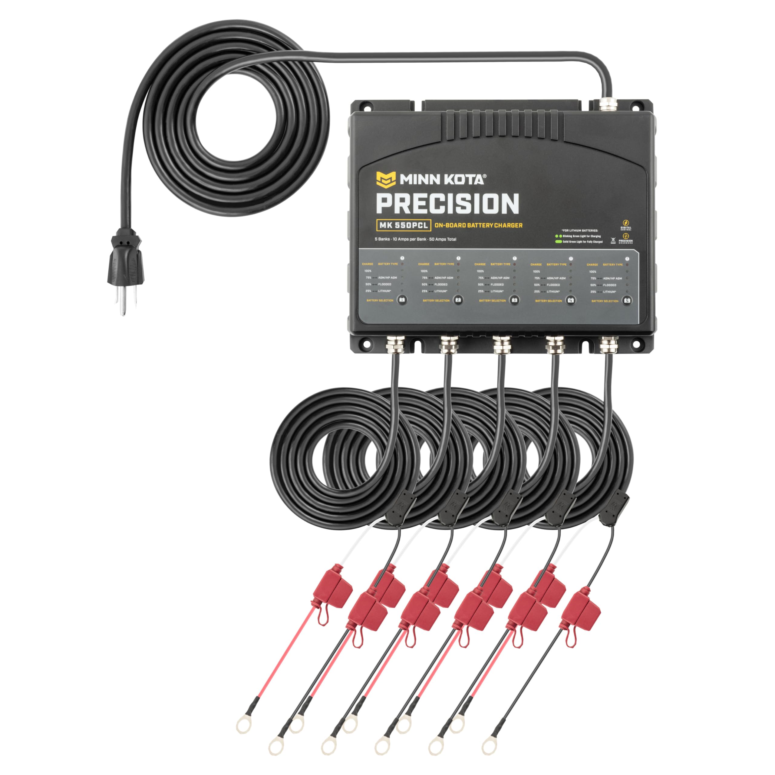 Minn Kota MK-550PCL Precision On-Board Marine Battery Charger – 5 Banks, 10 Amps Each