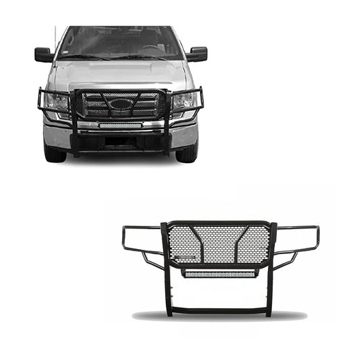 Heavy Duty Black Horse Rugged Grille Brush Bumper Guard Modular Black Come with 20" Double Row LED Light Compatible with 2009-2014 Ford F-150-RU-FOF109-B-KIT