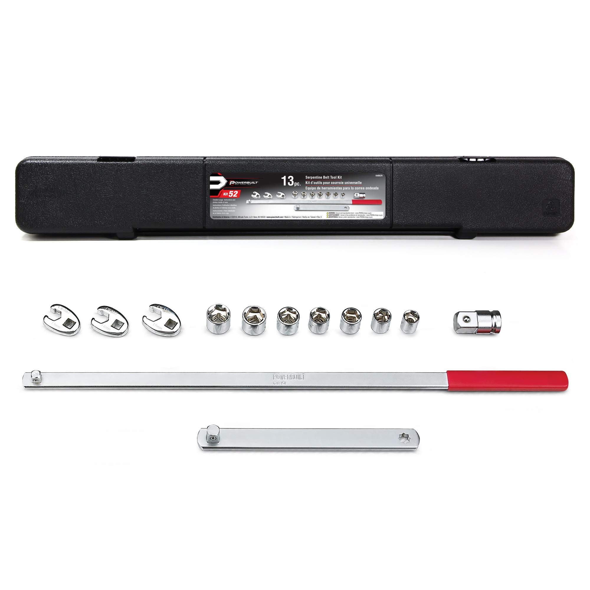 Powerbuilt Tool Set Serpentine Belt, Remove and Install Car Vehicle Serpentine Belts, for Spring-Loaded, Accessories and Storage Case Included - 648629,Silver