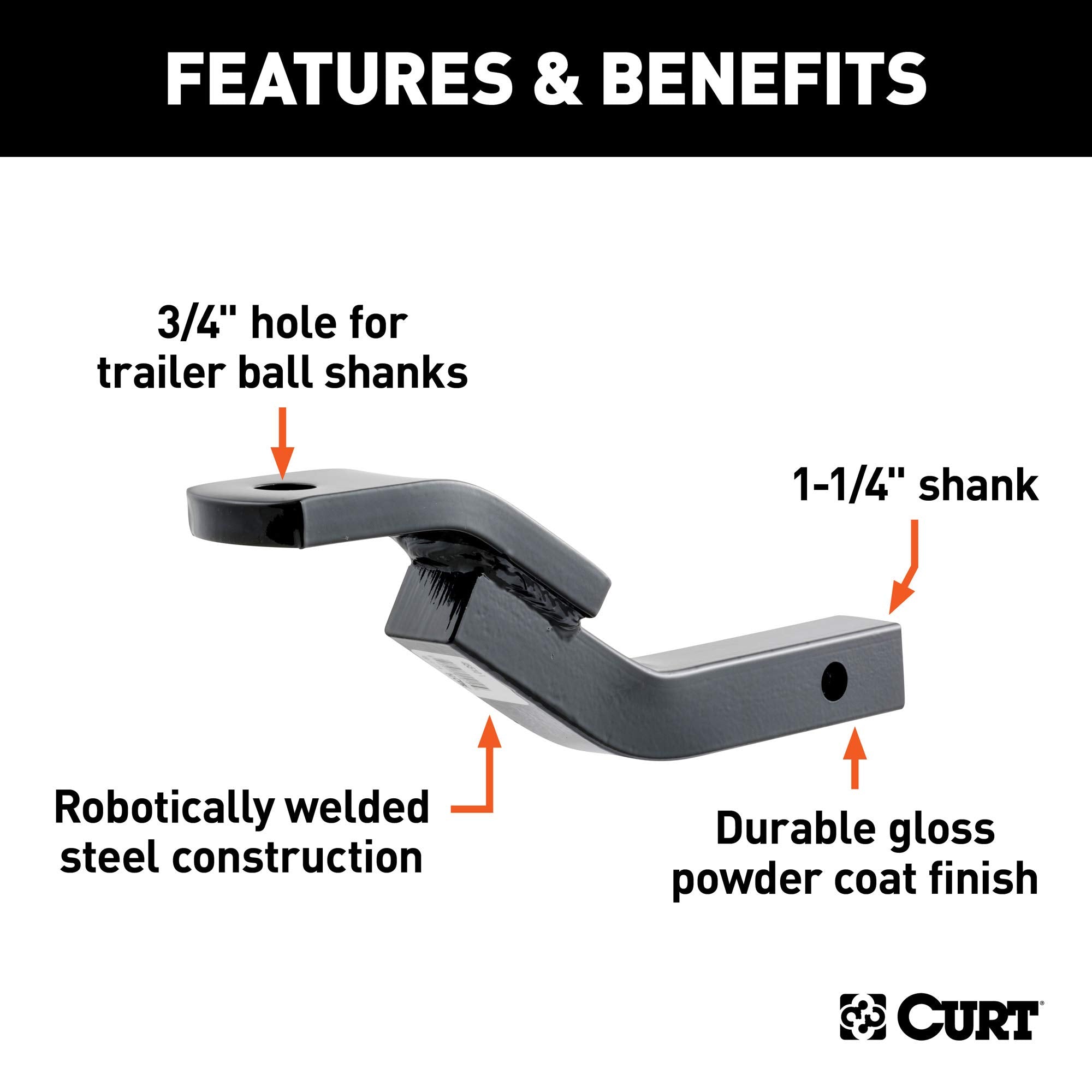 CURT Class 2 Trailer Hitch Ball Mount, 1-1/4-Inch Receiver Fits, 3,500 lbs, 3/4-Inch Hole, 3-1/8-Inch Rise, Black