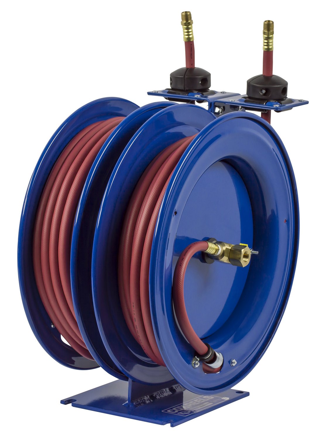 Coxreels Dual Purpose C-LP-350-350 Two Hose/Cord Reel - ⅜” Hose ID - 50' Length PVC Hose and 50' SJO Cord Included - Compact For Air Compressor, Garden and Pressure Washer Hoses Made in USA