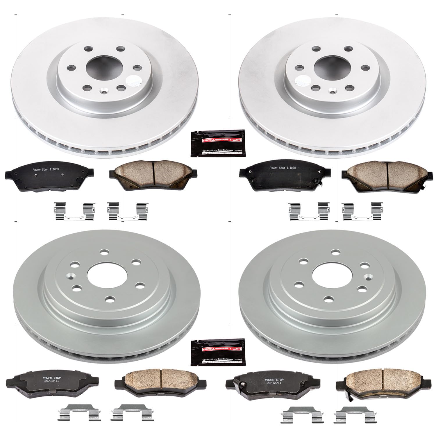 Power Stop CRK5546 Brake Rotor & Coated Ceramic Brake Pads- front & rear For Cadillac SRX 2010-2016, Saab 9-4X 2011 [Model Specific]