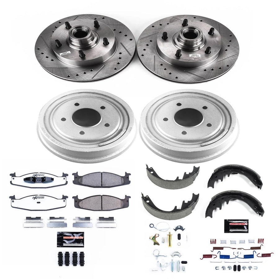 Power Stop K15090DK-36 Z36 Truck & Tow Front and Rear Brake Kit, Carbon Fiber Ceramic Brake Pads and Drilled/Slotted Brake Drums For E-150 Econoline, E-150 Econoline Club Wagon [Model Specific]