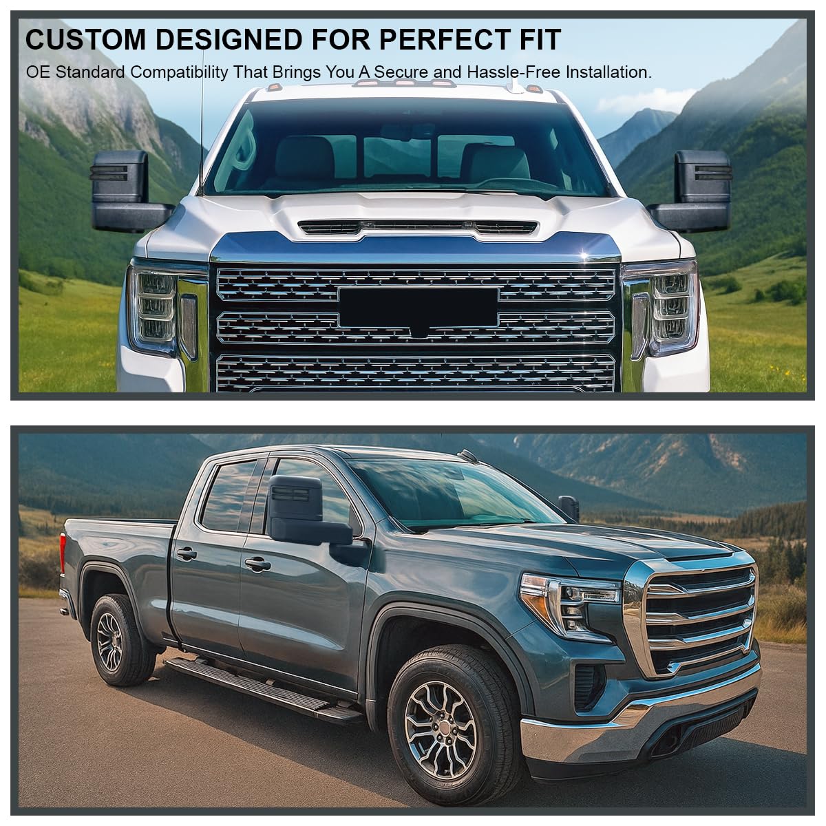 Power Spec-D Tuning Black Heated Tow Mirrors w/Smoke LED Signal, Blind Spot Sensor, Temperature Sensor Compatible with 2019-2025 GMC Sierra 1500, Left + Right Pair