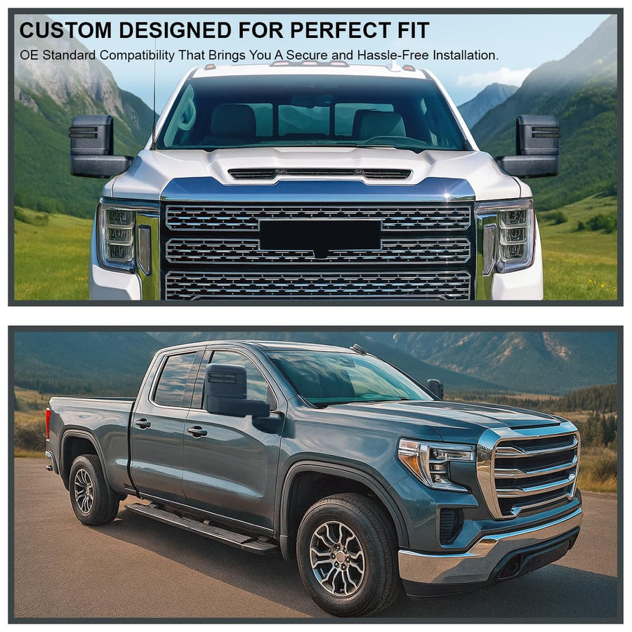 Power Spec-D Tuning Black Heated Tow Mirrors w/Smoke LED Signal, Blind Spot Sensor, Temperature Sensor Compatible with 2019-2025 GMC Sierra 1500, Left + Right Pair
