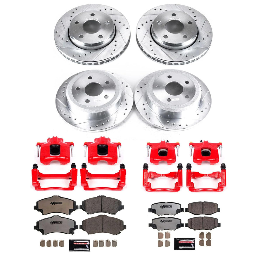 Brake Kit Power Stop For 2007-2018 Jeep Wrangler - Front and Rear Calipers with Drilled and Slotted Brake Rotors, Truck & Tow Carbon-Fiber Ceramic Pads Replacement, KC2798-36