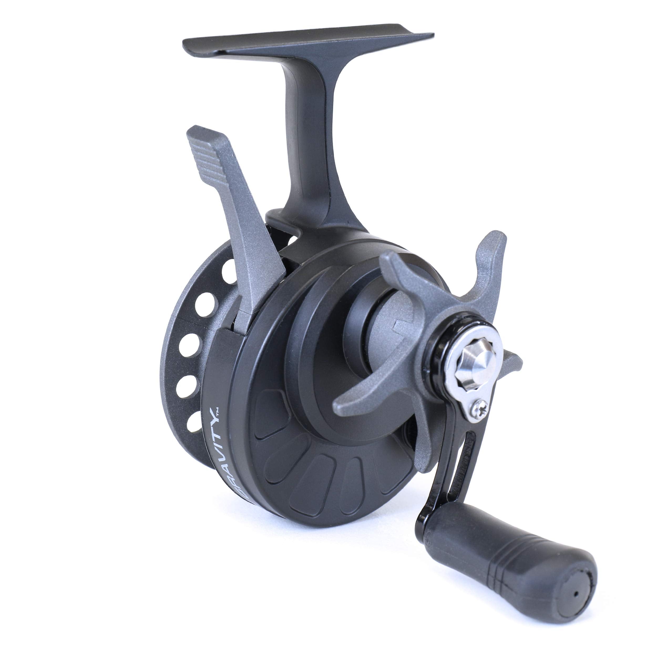 CLAM Inline Gravity Ice Fishing Reel – Ultra-Light Graphite, 3.6:1 Gear Ratio, 3+1 Bearings, Left-Hand Retrieve