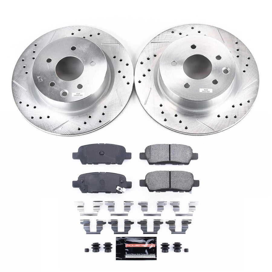Power Stop K179 Z23 Rear Carbon Fiber Brake Pads with Drilled & Slotted Brake Rotors Kit For G25, G35, G37, M35, M45, 350Z, Maxima [Model Specific]