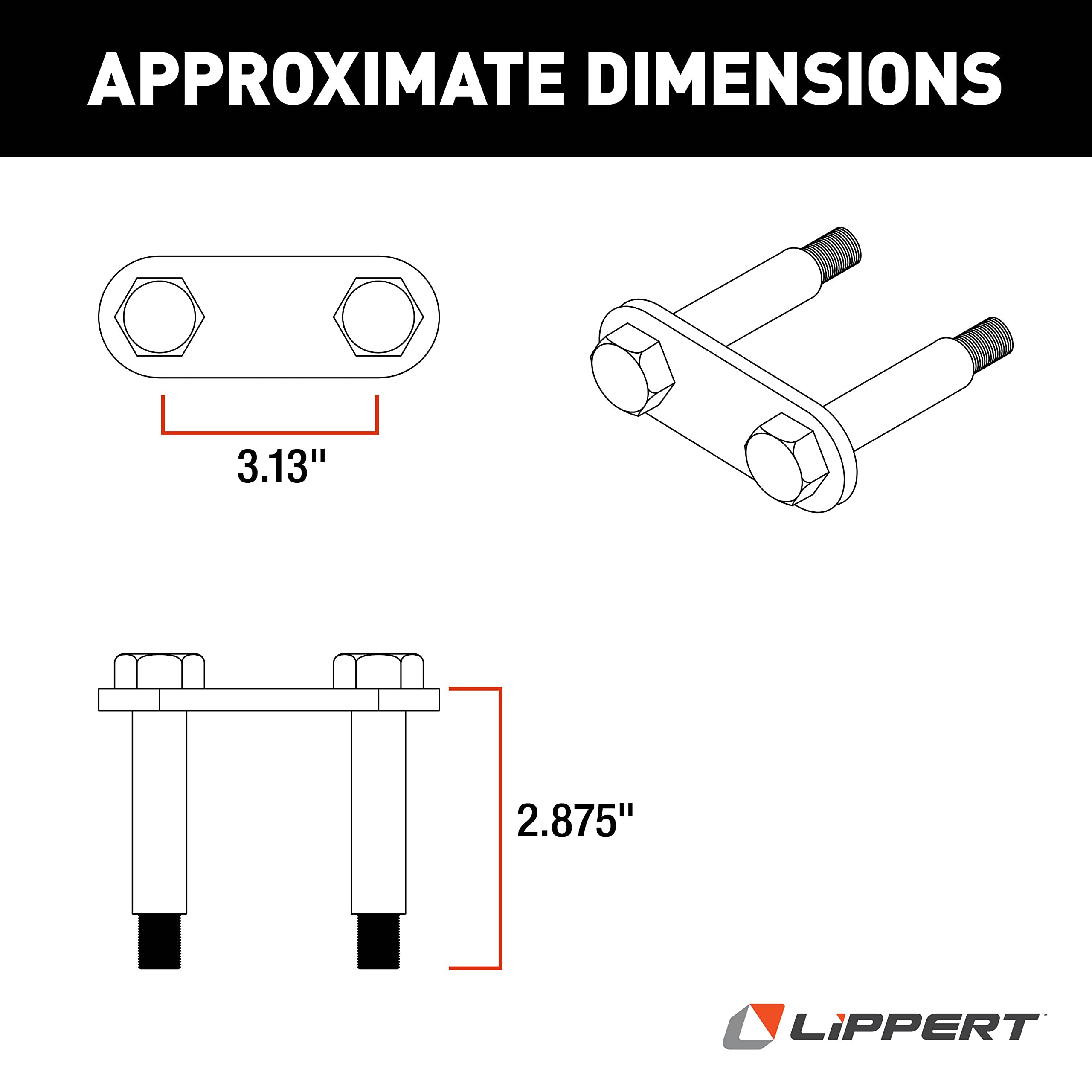 3.13" Lippert Replacement Shackle Link Assembly for RV Trailer Suspension Systems, Includes 2 Shoulder Bolts, 1 Shackle Link Plate - 133485