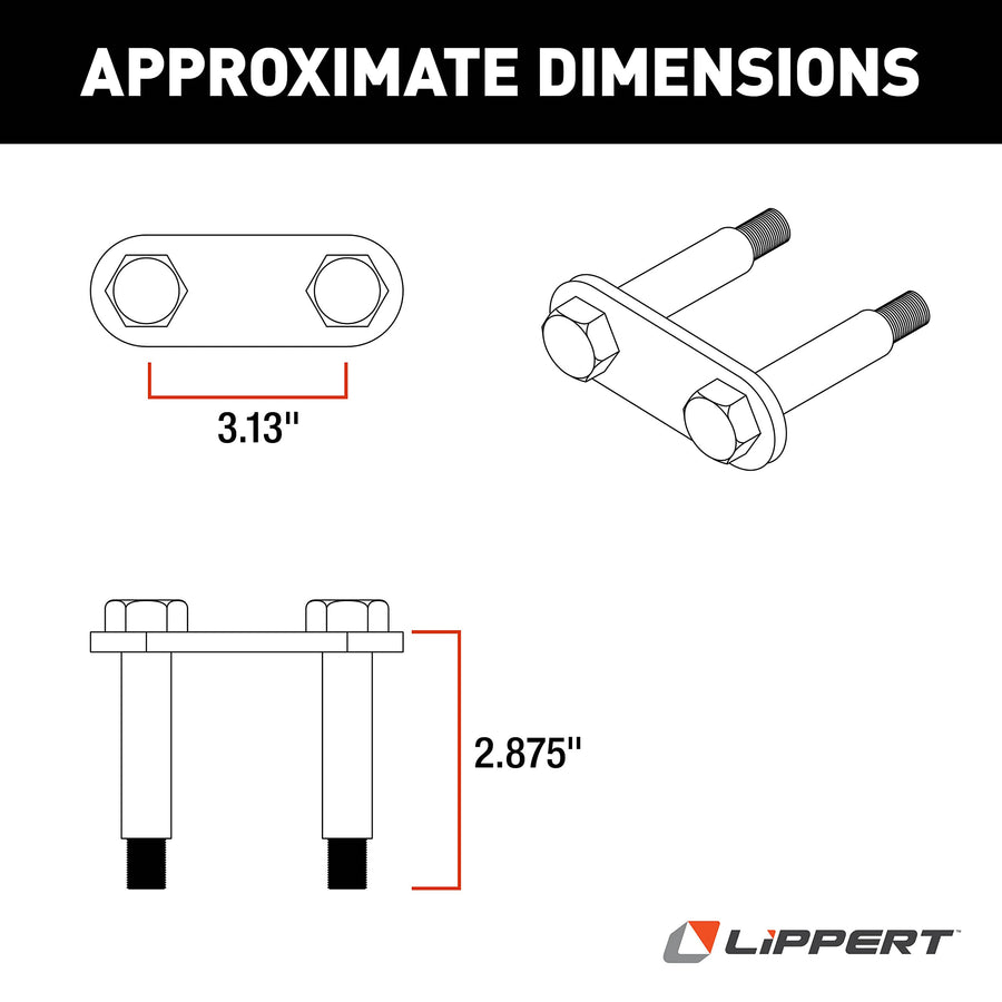 3.13" Lippert Replacement Shackle Link Assembly for RV Trailer Suspension Systems, Includes 2 Shoulder Bolts, 1 Shackle Link Plate - 133485