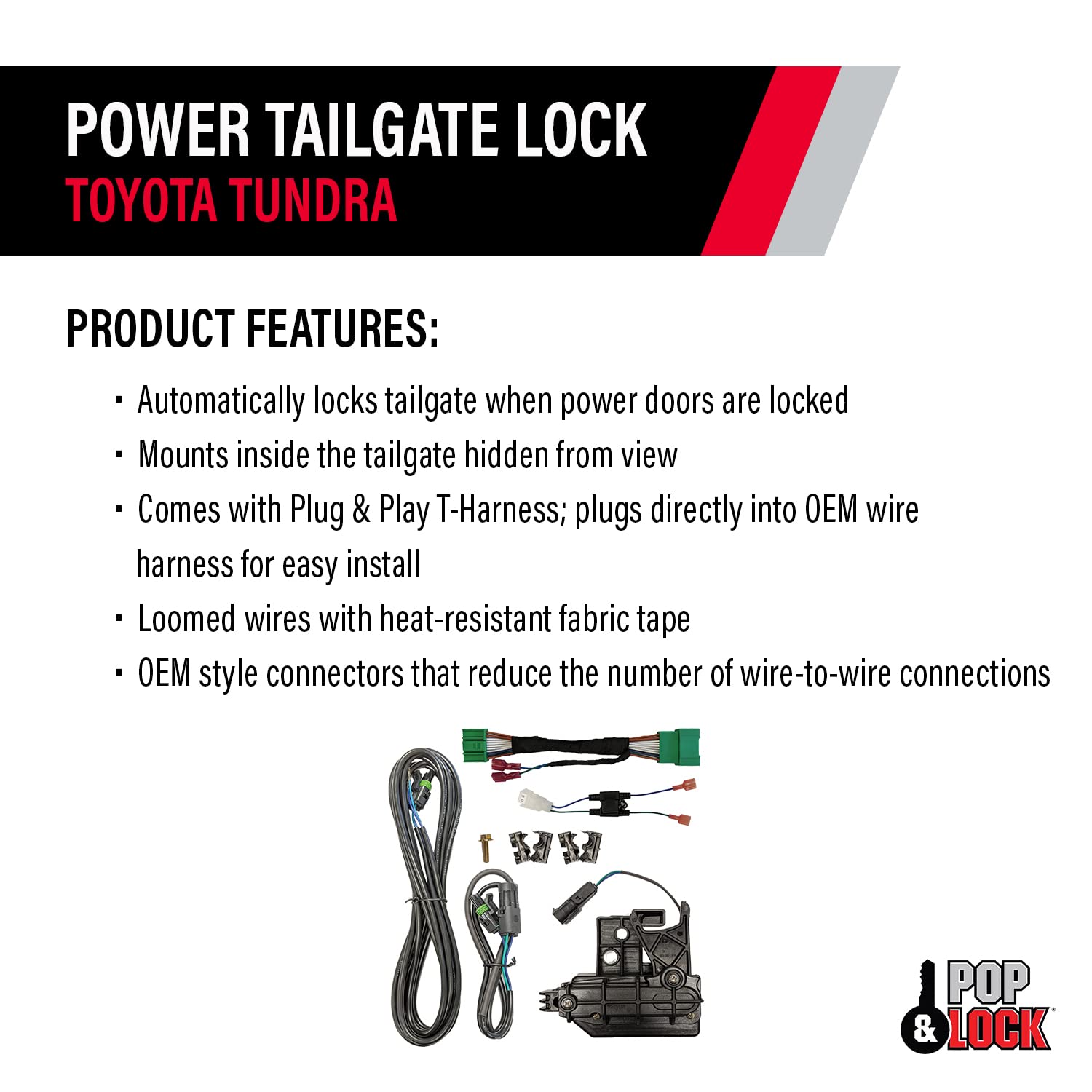 Pop N Lock PL8547TUN: Heavy Duty Power Tailgate Lock W/Plug & Play T-Harness 14-21 Toyota Tundra, Multicolor
