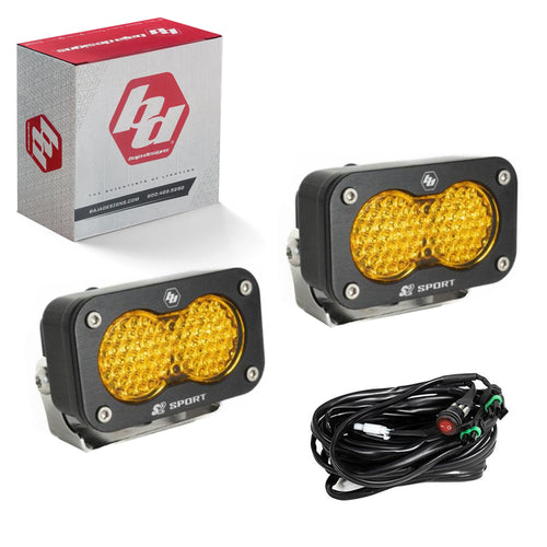 Baja Designs S2 Black Sport LED Light Pod Pair - 2PCS LED with Wiring Harness (Amber; Work/Scene)