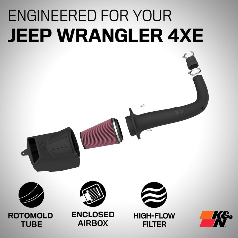 K&N Cold Air Intake System: High-Flow Air Filter, Towing & Increase Performance: Compatible with 2024 Jeep: Wrangler, 63-1597