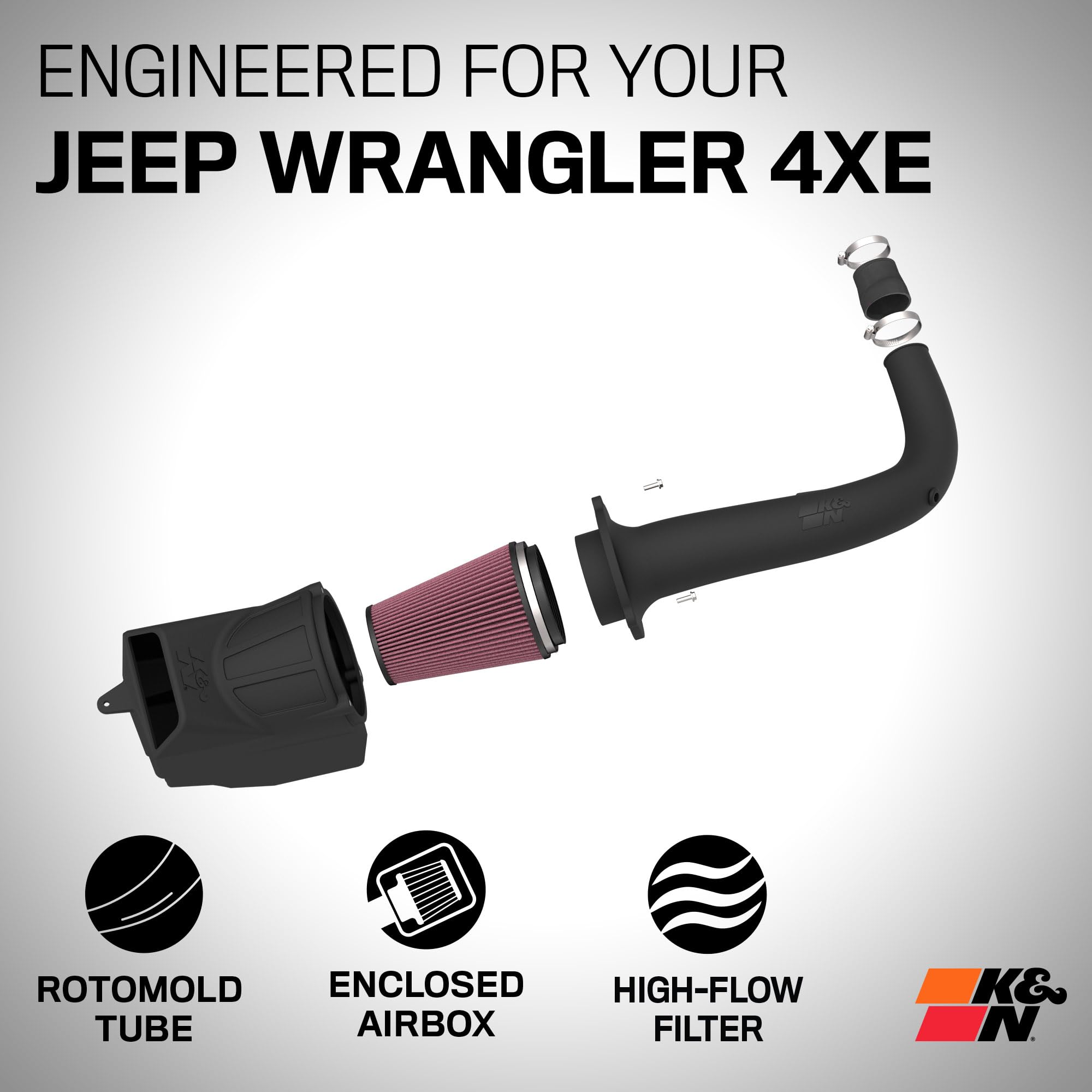 K&N Cold Air Intake System: Performance & Towing Increase, High-Flow Air Filter: Compatible with 2024 Jeep: Wrangler, 63-1597