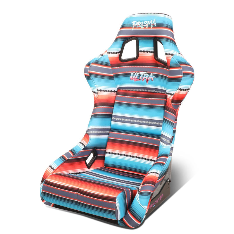 NRG Innovations Fixed Back Bucket Racing Seat Prisma with Bottom Mount Bracket, 24" W X 36" H X 18" D, Red White Blue Black Pink Serape Print, FRP-302-BAJACALI