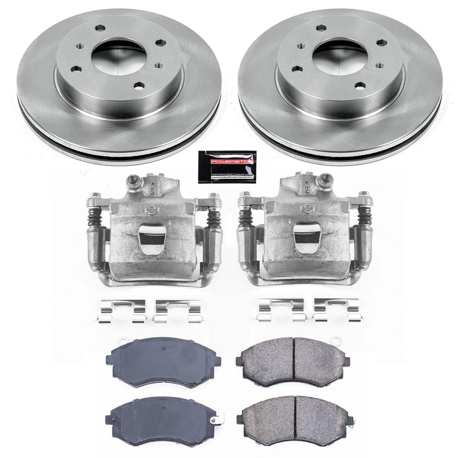 Power Stop Autospecialty KCOE656 Front Caliper Brake Kit- Brake Rotors, Ceramic Brake Pads and Brake Calipers For Nissan 240SX 1997-1998 [Model Specific]