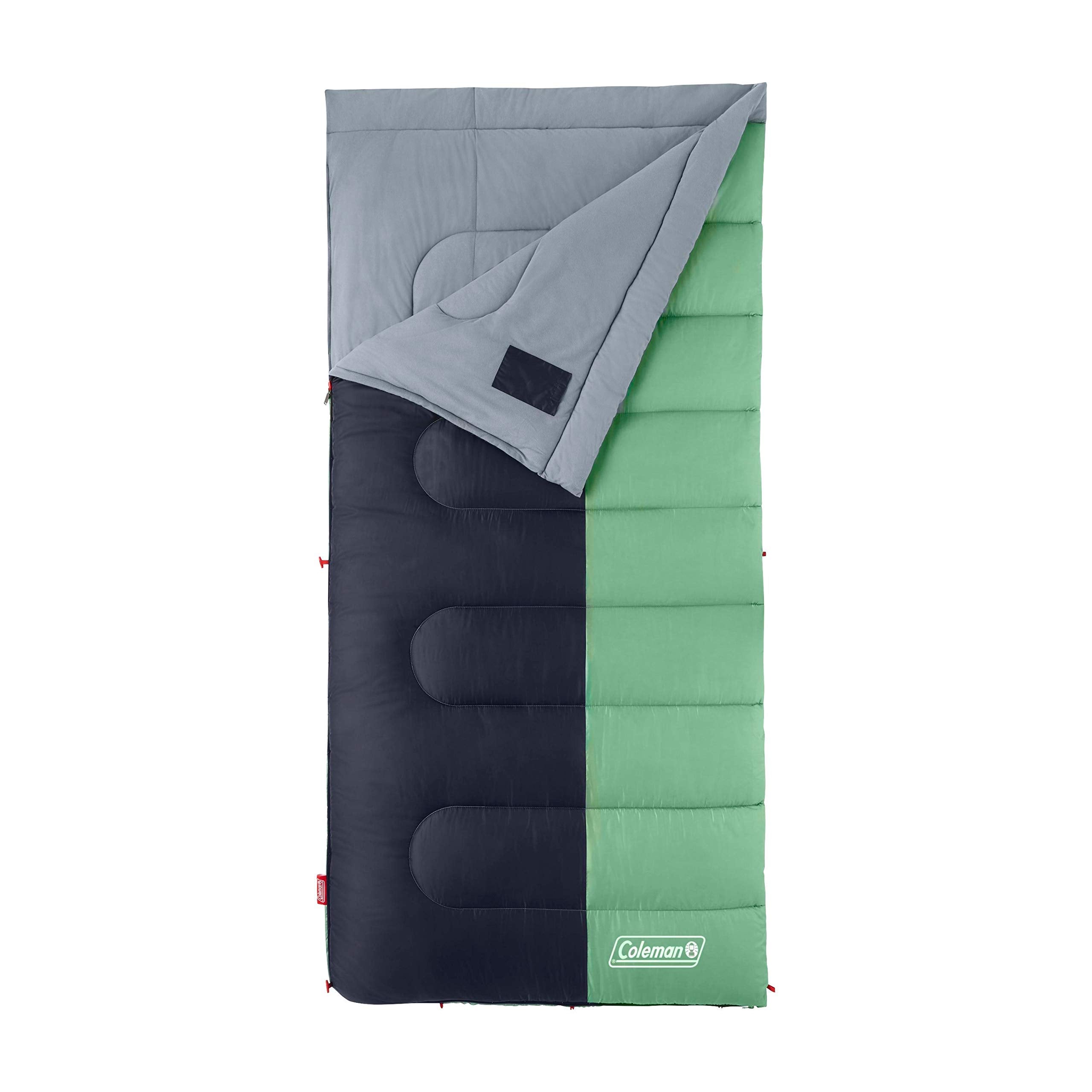 Coleman Big & Tall Biscayne Warm-Weather Sleeping Bag, 40°F Camping Sleeping Bag for Adults, No-Snag 2-Way Zipper for Ventilation with Stuff Sack Included, Fits Adults up to 6ft 4in Tall
