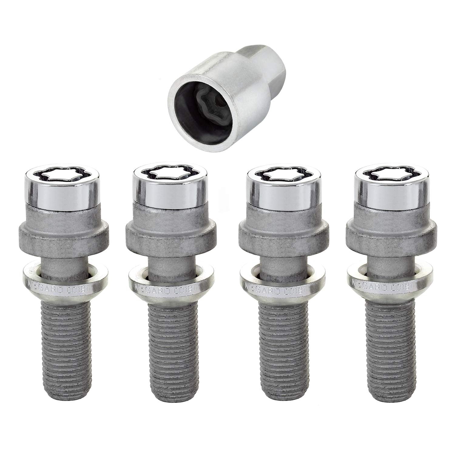 Bolt Style MCGARD 28032 Chrome Radius Seat Lock Bolt Set (M14 x 1.5 Thread Size) - Set of 4, 4 Locks / 1 Key