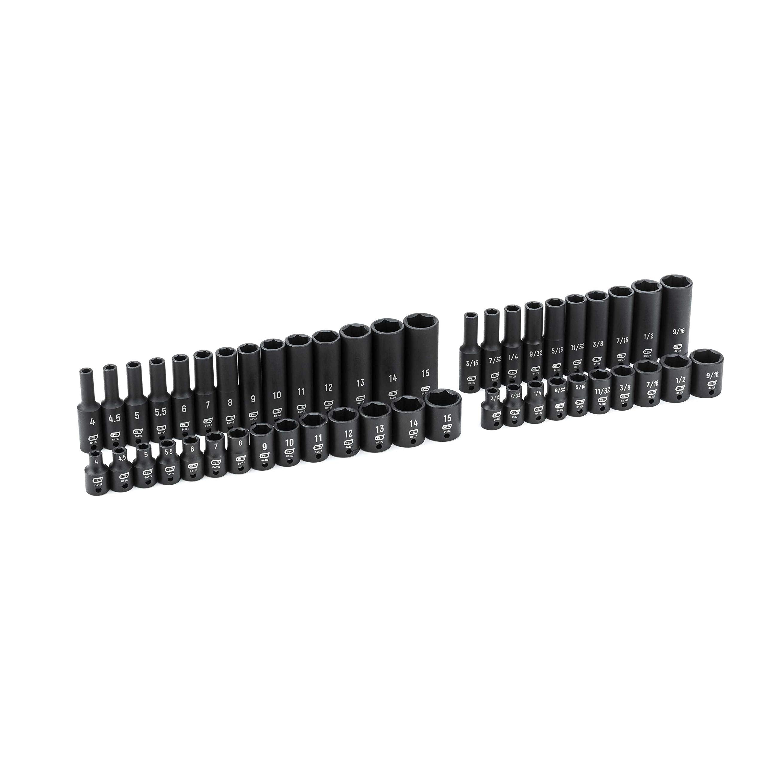 48 Pc. GEARWRENCH 1/4" Drive 6 Pt. Impact Socket Set, Standard & Deep, SAE/Metric - 84902