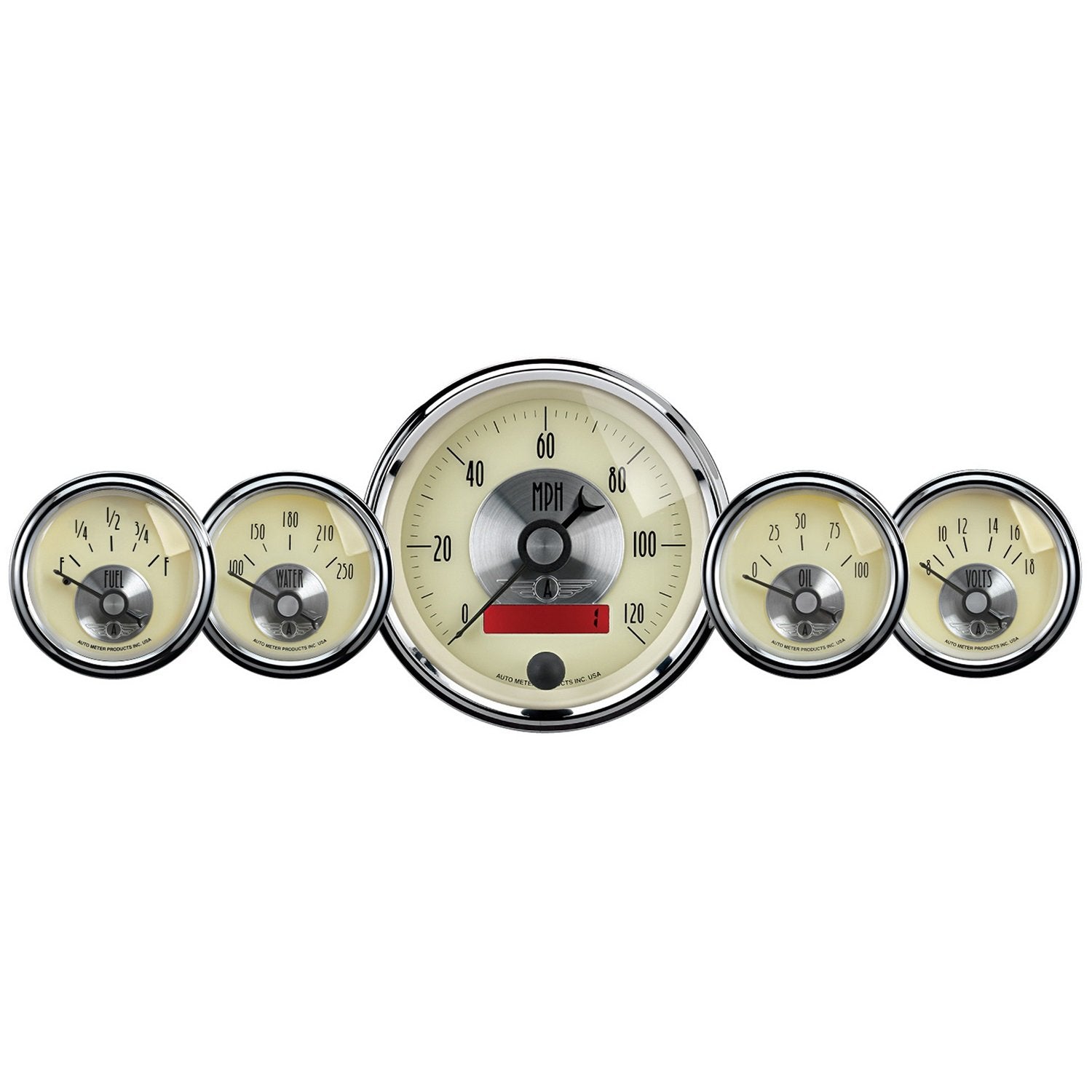 Auto Meter Prestige 2000 Antique Ivory LCD Odometer Gauge - 5 Piece