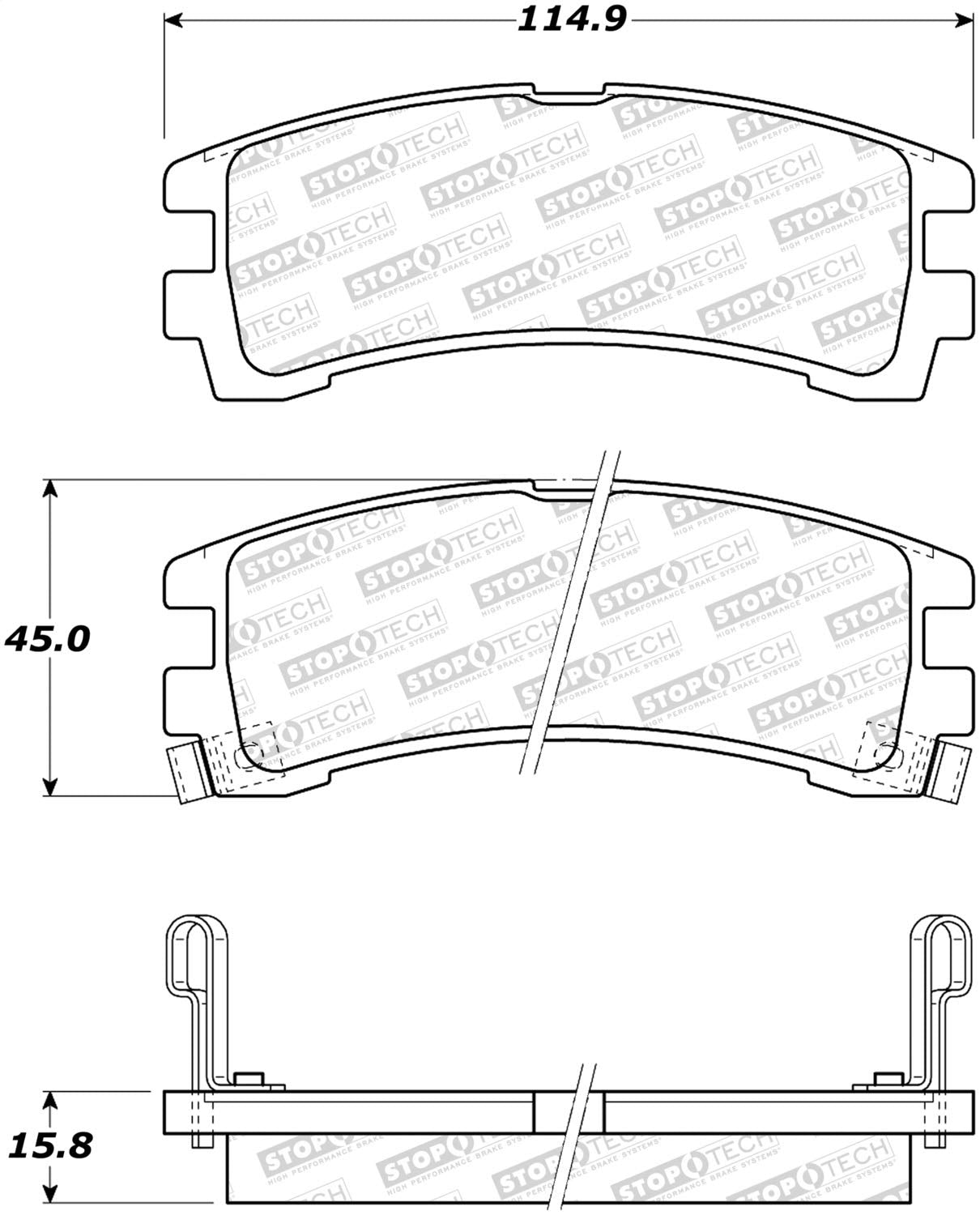 Rear StopTech 308.04010 Brake Pads with Shims and Hardware Street